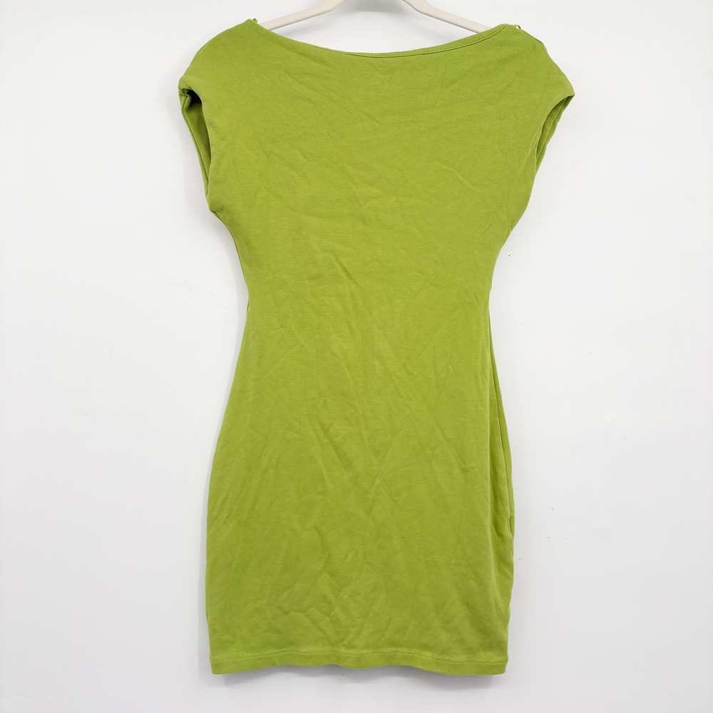Zara Womens Lime Green Padded Shoulder Minimalist Bodycon Mini Dress Size L